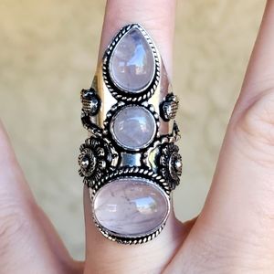 New Rose Quartz 925 Silver Statement Ring.